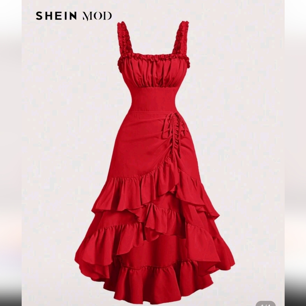 SHEIN Elegant Red High Low Dress